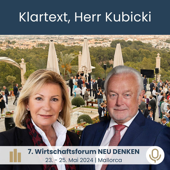 Sabine Christiansen und Wolfgang Kubicki vor dem Eröffnungsbaned Neu Denken 2023